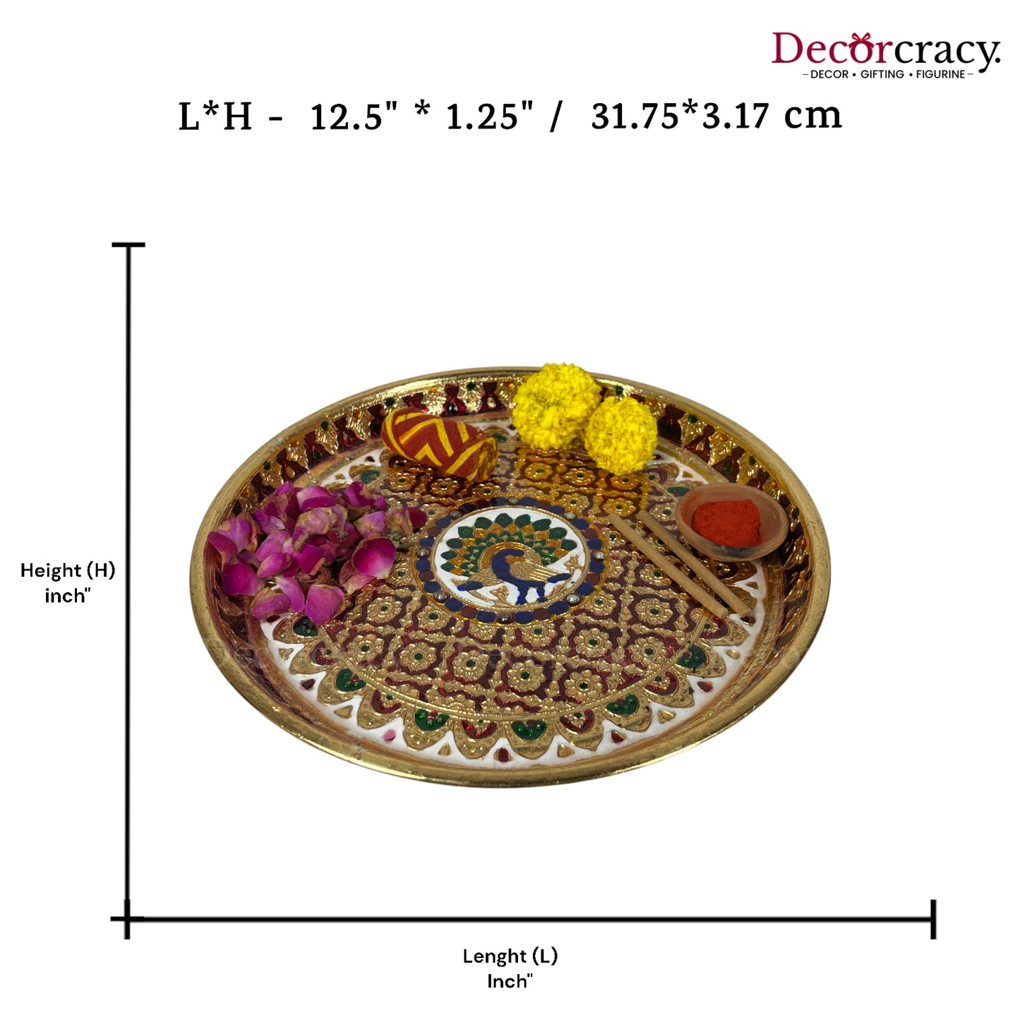 Golden Pooja Steel Full Meenakari Aarti Plain Thali 13"