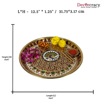 Golden Pooja Steel Full Meenakari Aarti Plain Thali 13"
