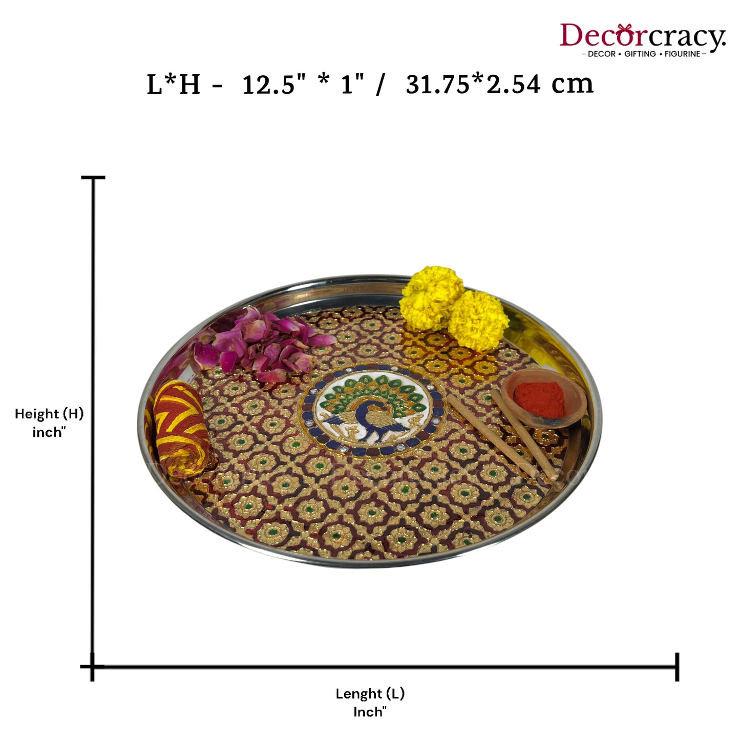 Golden Pooja Steel Half Meenakari Aarti Plain Thali 13"