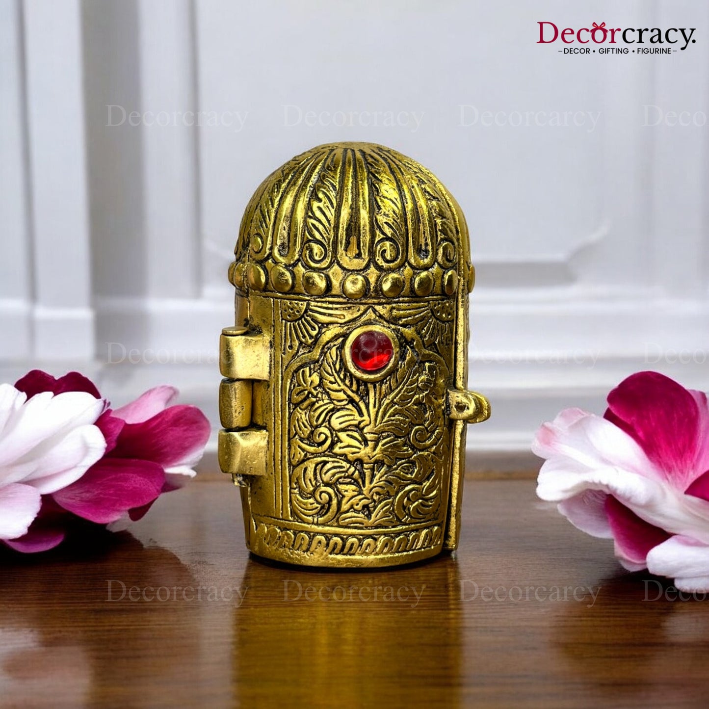 Shree Lakshami Ganesh Saraswati Round Folding Capsule Metal golden