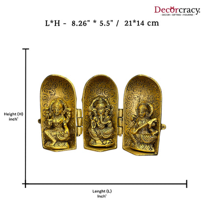 Shree Lakshami Ganesh Saraswati Round Folding Capsule Metal golden