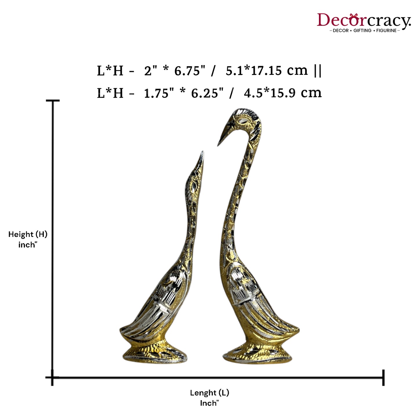 Golden Kissing Swan Couple Aluminium Metal Love Birds Romantic Home Décor