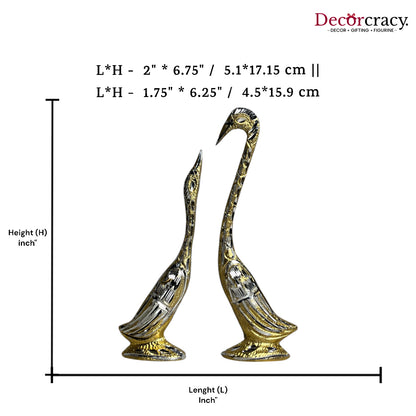 Golden Kissing Swan Couple Aluminium Metal Love Birds Romantic Home Décor