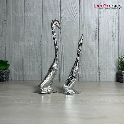 Silver Kissing Swan Couple Aluminium Metal Love Birds Romantic Home Décor