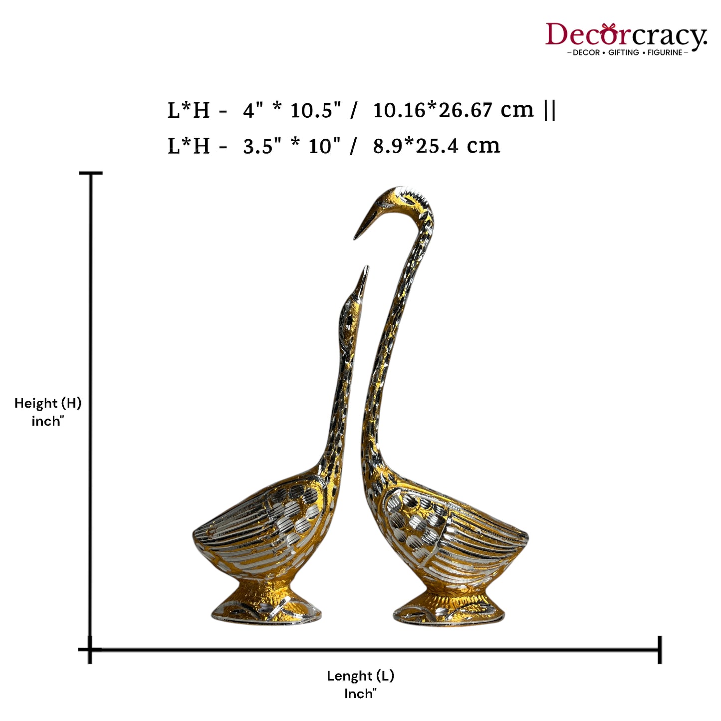 Golden Kissing Swan Couple Aluminium Metal Love Birds Romantic Home Décor11"