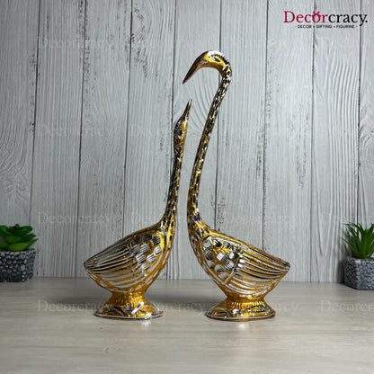 Golden Kissing Swan Couple Aluminium Metal Love Birds Romantic Home Décor11"