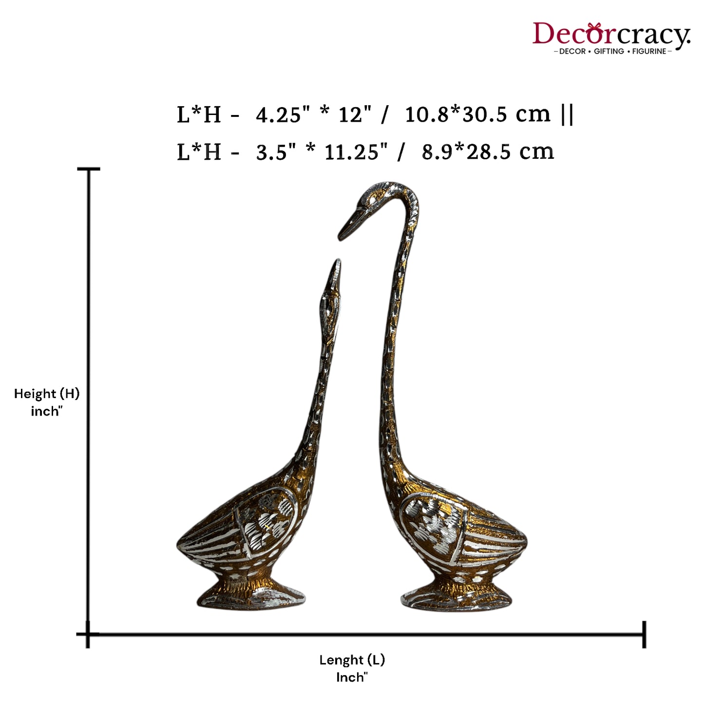 Dark Brown Kissing Swan Couple Aluminium Metal Love Birds Romantic Home Décor