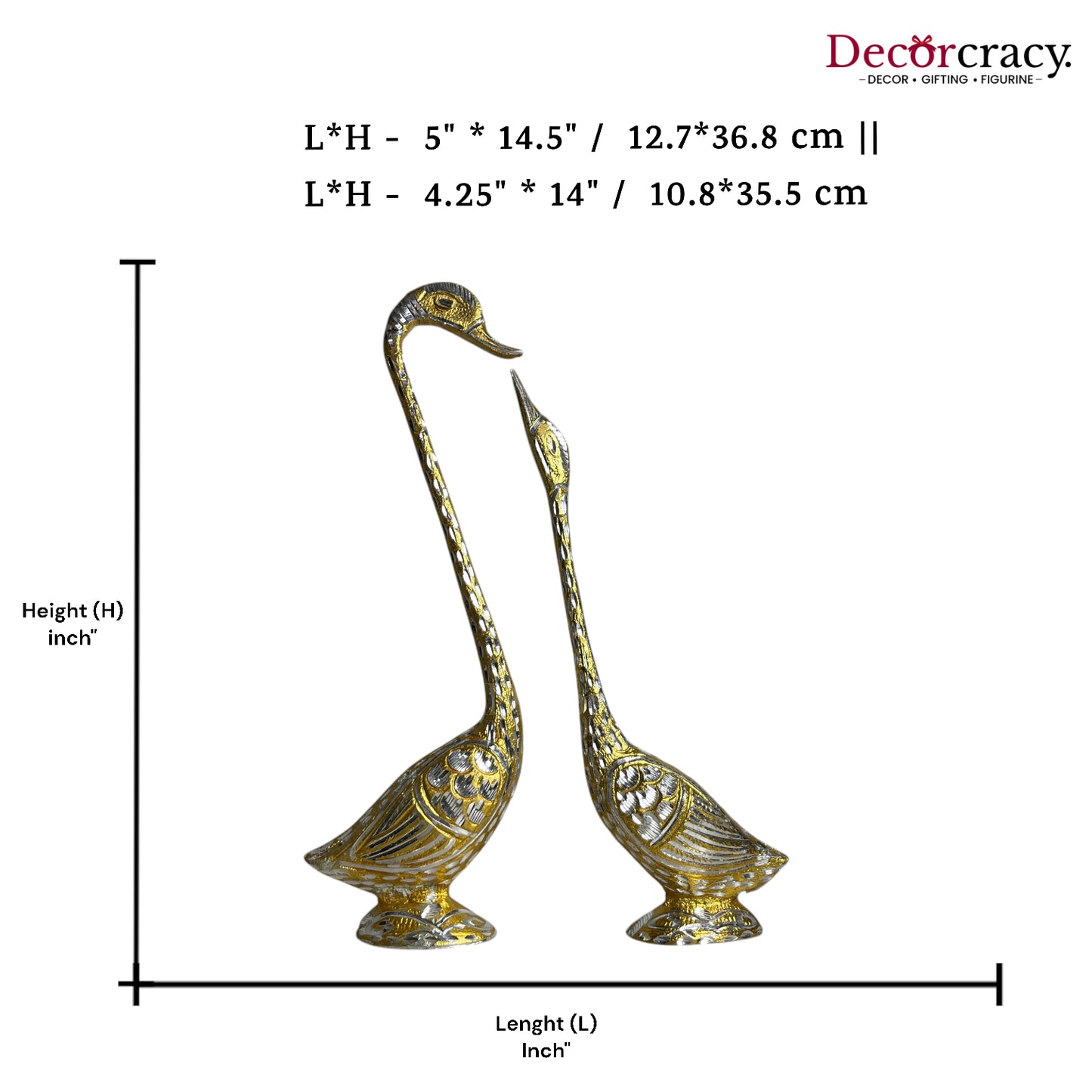 Golden Kissing Swan Couple Aluminium Metal Love Birds Romantic Home Décor15"