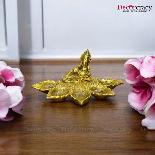 Ganesh Deepak 5 wicks for Aarti Pooja Mandir Metal golden