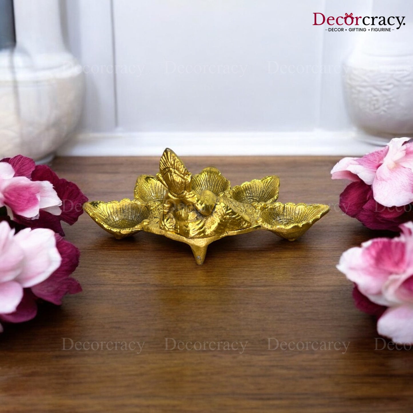 Ganesh Deepak 5 wicks for Aarti Pooja Mandir Metal golden