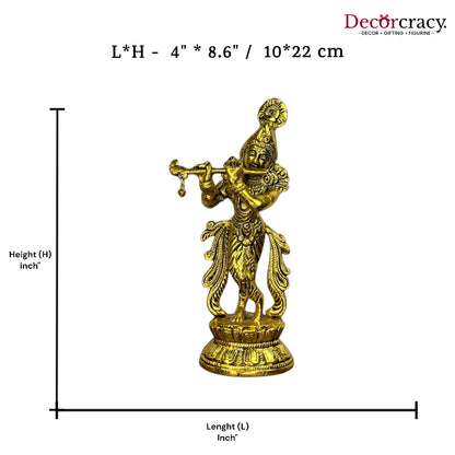 Shree Krishna playing Flute Metal golden