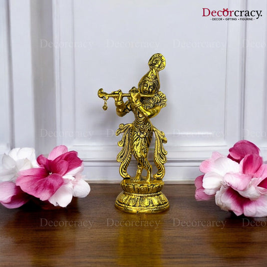 Shree Krishna playing Flute Metal golden