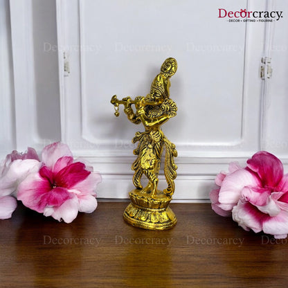 Shree Krishna playing Flute Metal golden