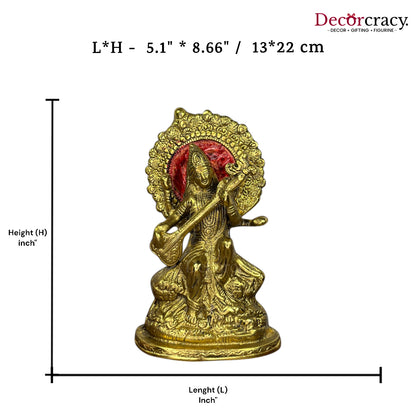 Devi Saraswati with Veena Instrument Idol Metal golden