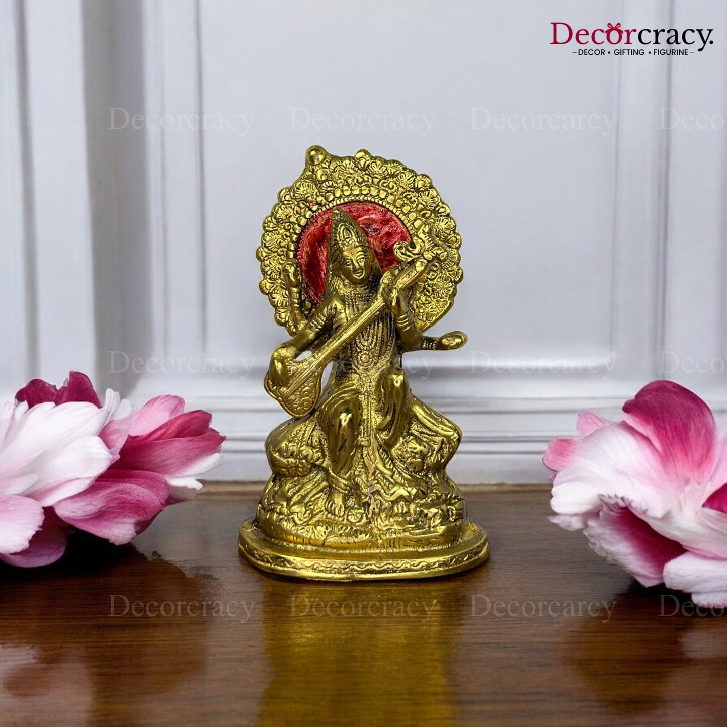 Devi Saraswati with Veena Instrument Idol Metal golden