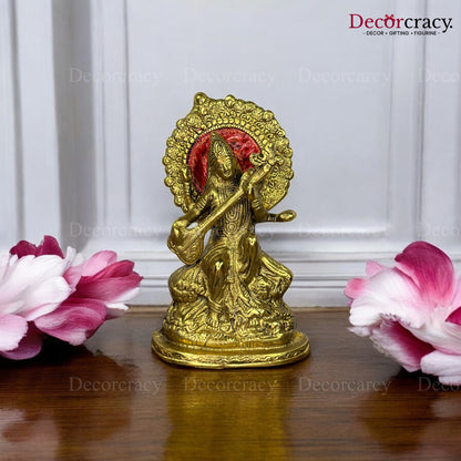 Devi Saraswati with Veena Instrument Idol Metal golden