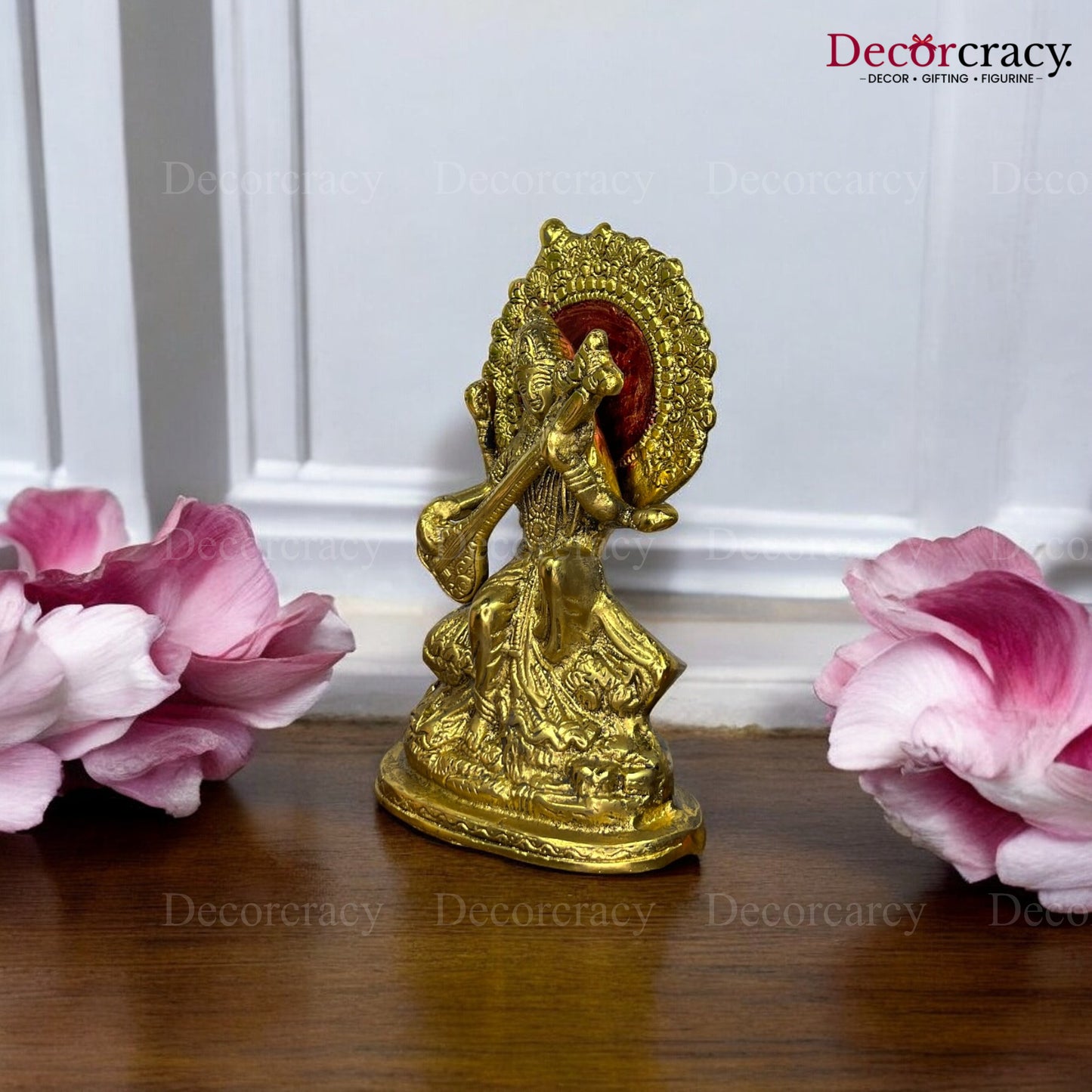 Devi Saraswati with Veena Instrument Idol Metal golden