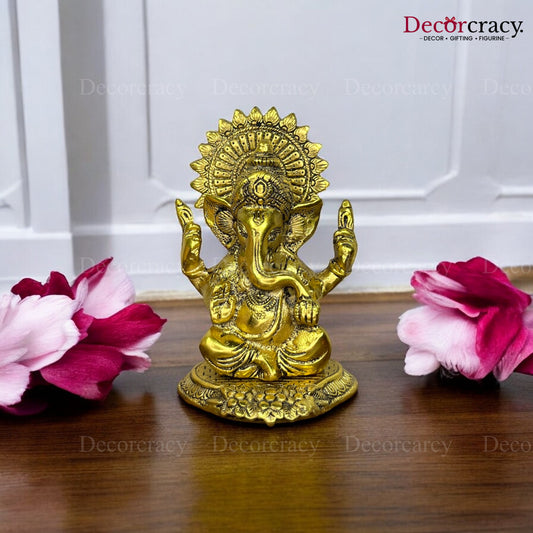 Shree Ganesh Halo Idol Metal golden