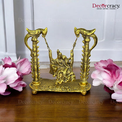 Shree Radha Krishna Peacock Jhula Metal golden