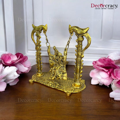 Shree Radha Krishna Peacock Jhula Metal golden