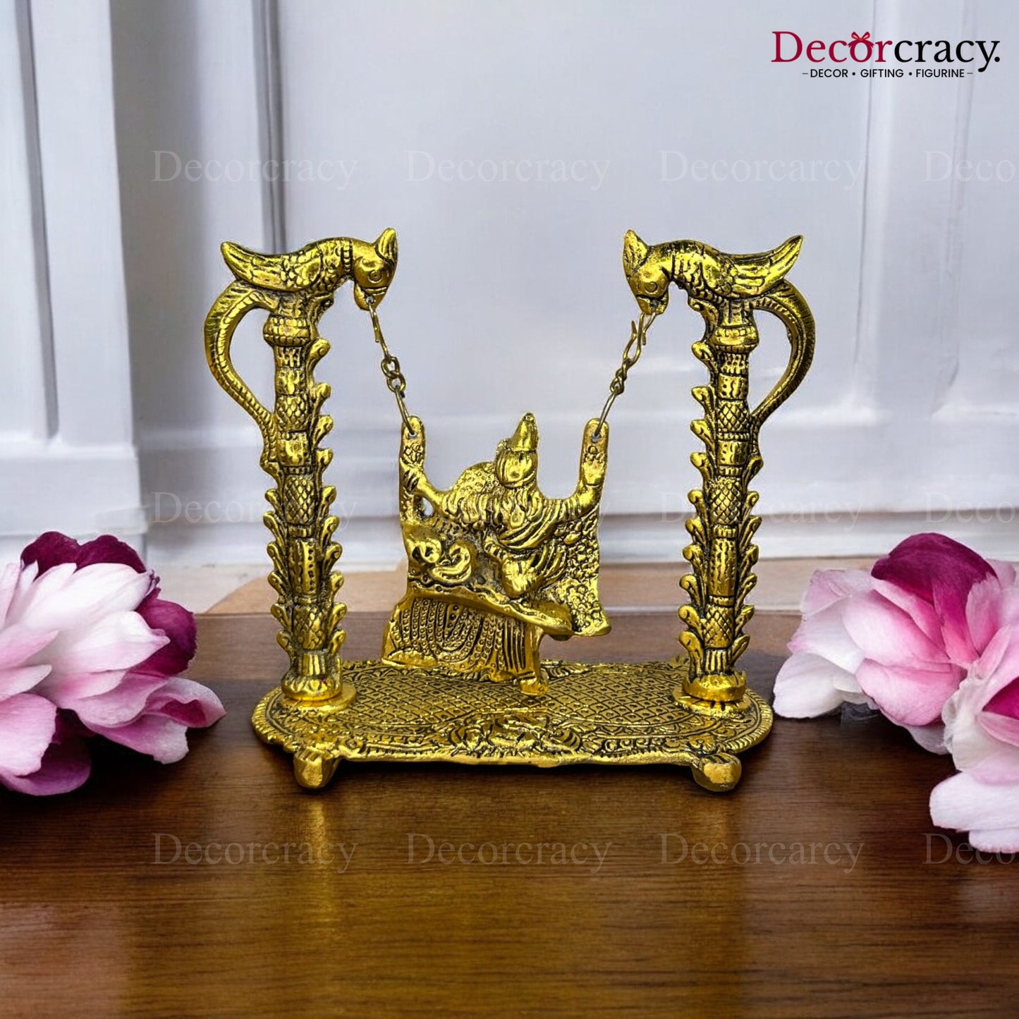 Shree Radha Krishna Peacock Jhula Metal golden