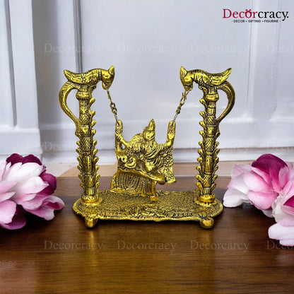 Shree Radha Krishna Peacock Jhula Metal golden