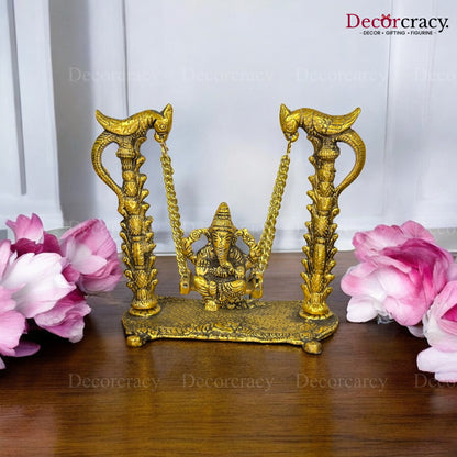 Shree Ganesh Peacock Jhula Metal golden