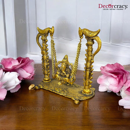 Shree Ganesh Peacock Jhula Metal golden