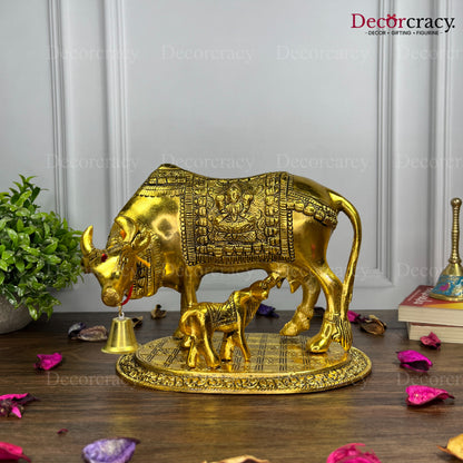 Kaamdhenu Guy Laxmi Ganesh incarved Metal golden