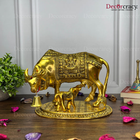 Kaamdhenu Guy Laxmi Ganesh incarved Metal golden