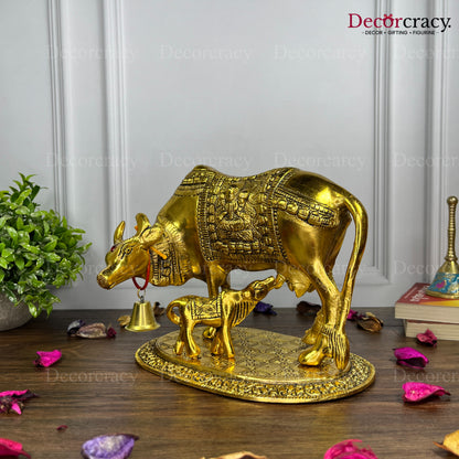 Kaamdhenu Guy Laxmi Ganesh incarved Metal golden