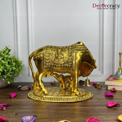 Kaamdhenu Guy Laxmi Ganesh incarved Metal golden