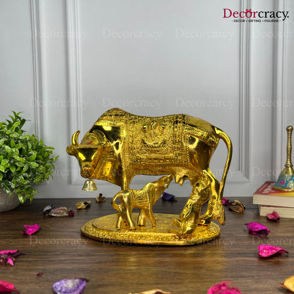 Laddu Gopal Kaamdhenu Guy Laxmi Ganesh incarved Metal golden
