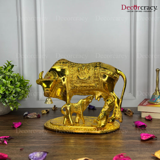 Laddu Gopal Kaamdhenu Guy Laxmi Ganesh incarved Metal golden