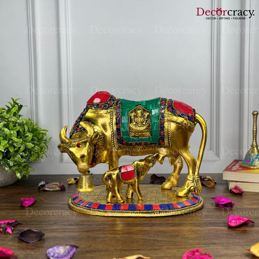 Kaamdhenu Guy Laxmi Ganesh incarved Metal Multicolor
