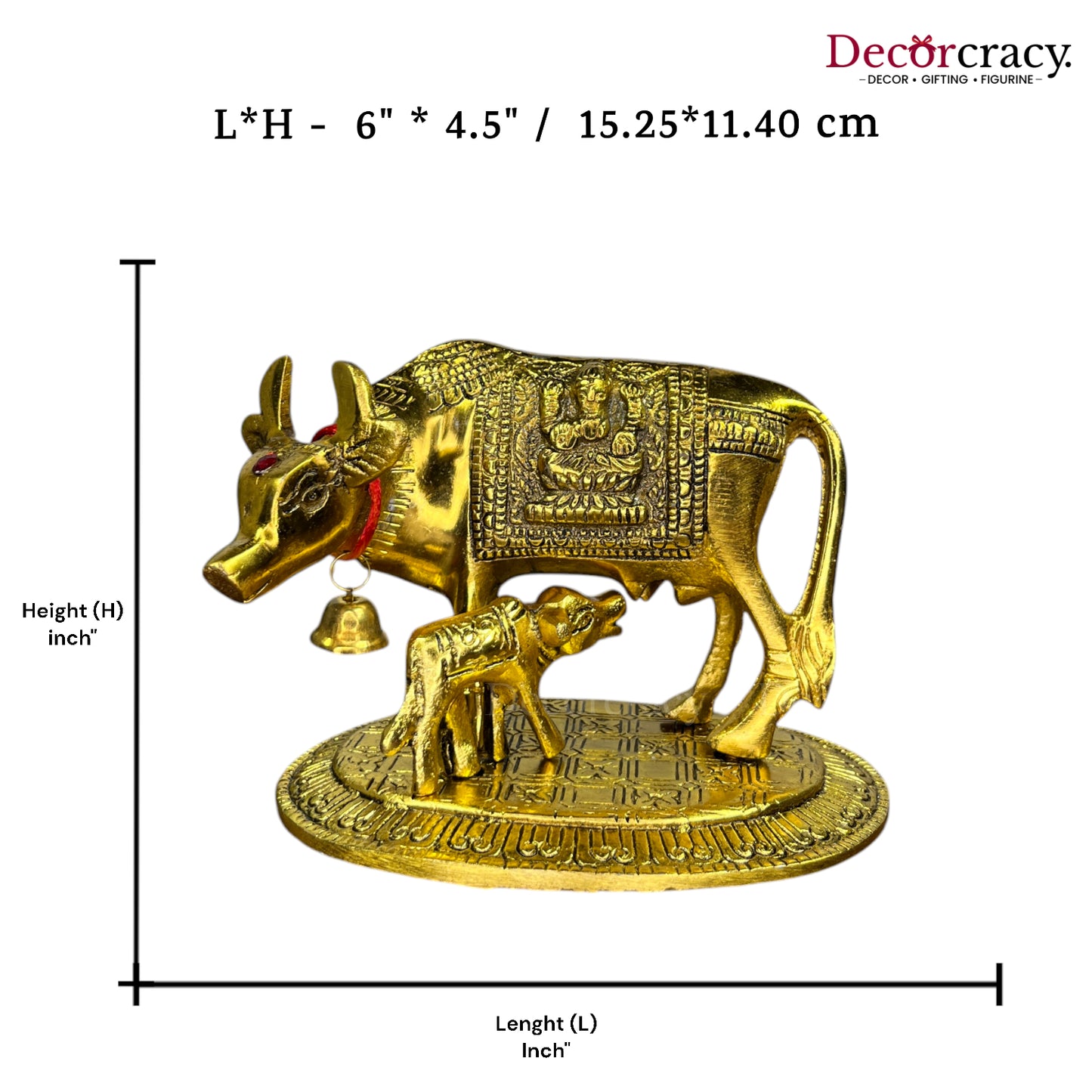 Kaamdhenu Guy Laxmi Ganesh incarved Metal golden