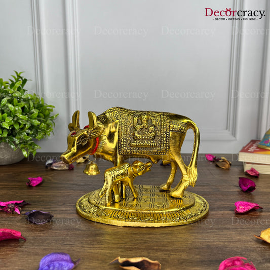 Kaamdhenu Guy Laxmi Ganesh incarved Metal golden