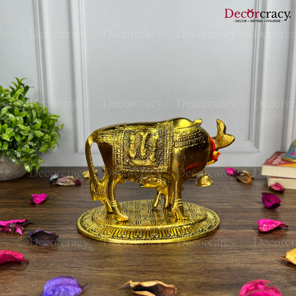 Kaamdhenu Guy Laxmi Ganesh incarved Metal golden