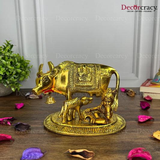 Laddu Gopal Kaamdhenu Guy Laxmi Ganesh incarved Metal golden