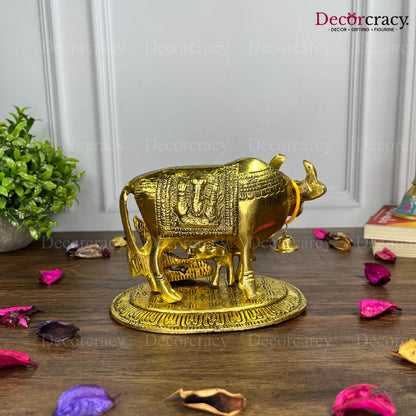 Laddu Gopal Kaamdhenu Guy Laxmi Ganesh incarved Metal golden