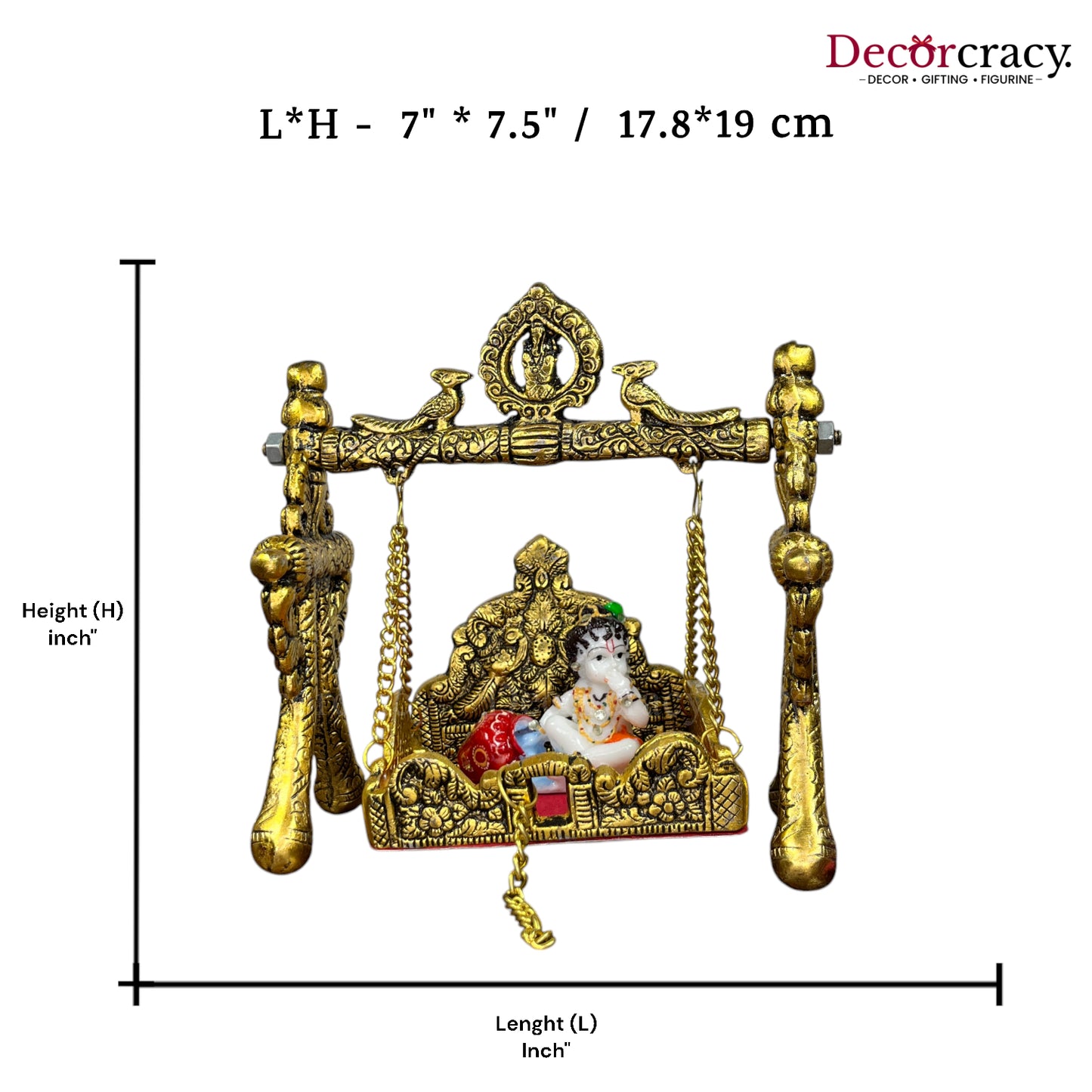 Laddu Gopal Peacock Jhula Metal golden