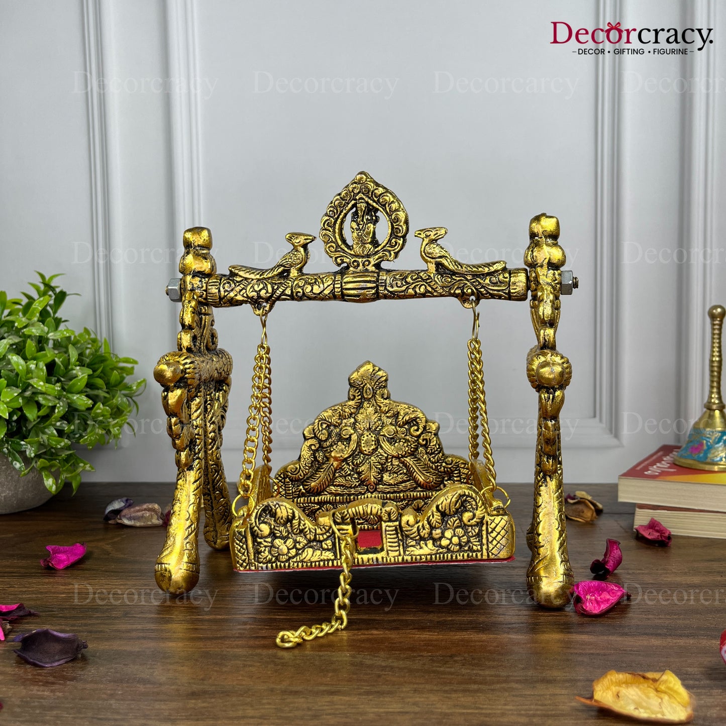 Laddu Gopal Peacock Jhula Metal golden