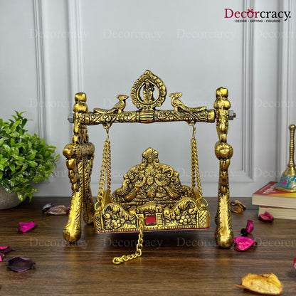Laddu Gopal Peacock Jhula Metal golden
