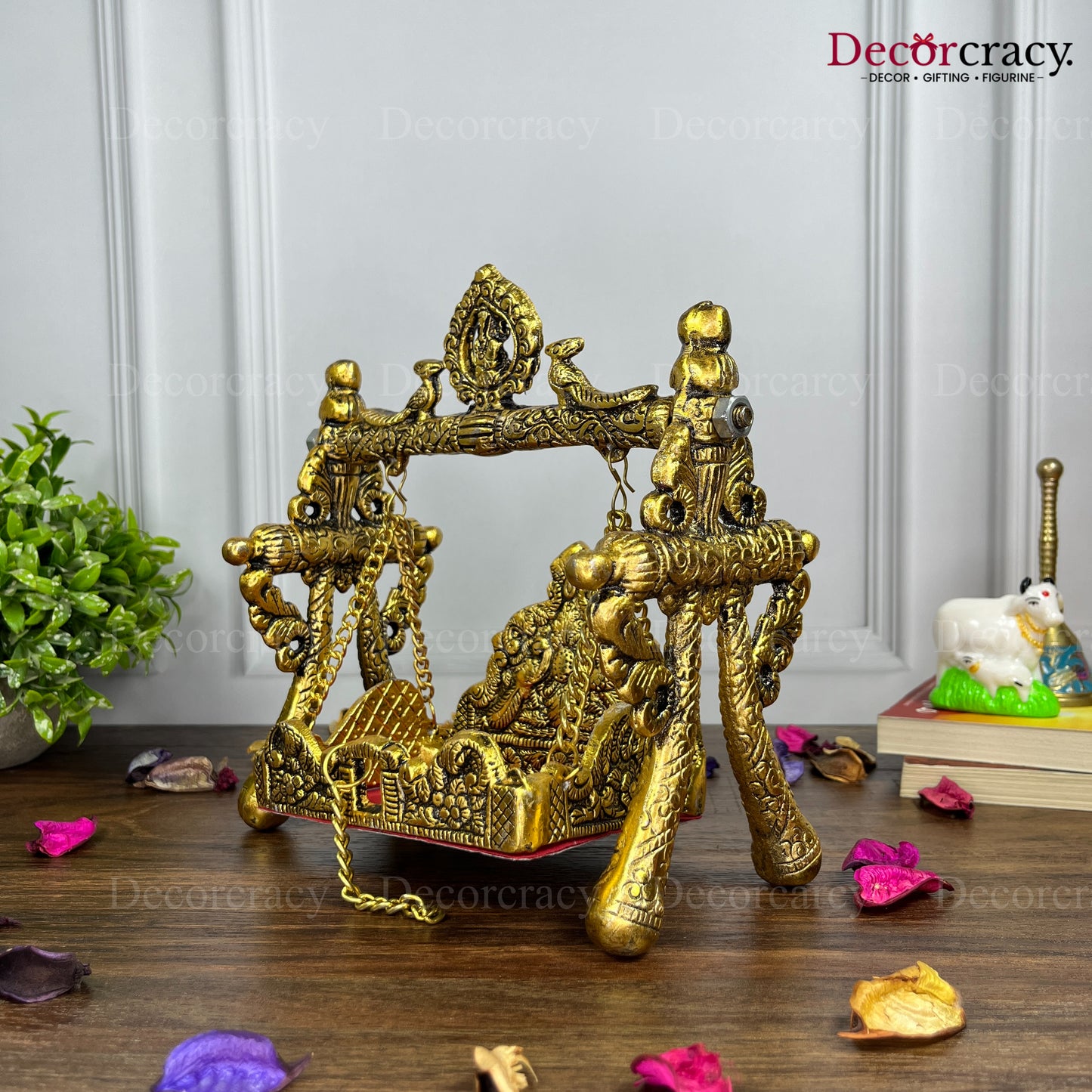 Laddu Gopal Peacock Jhula Metal golden