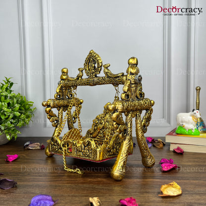Laddu Gopal Peacock Jhula Metal golden