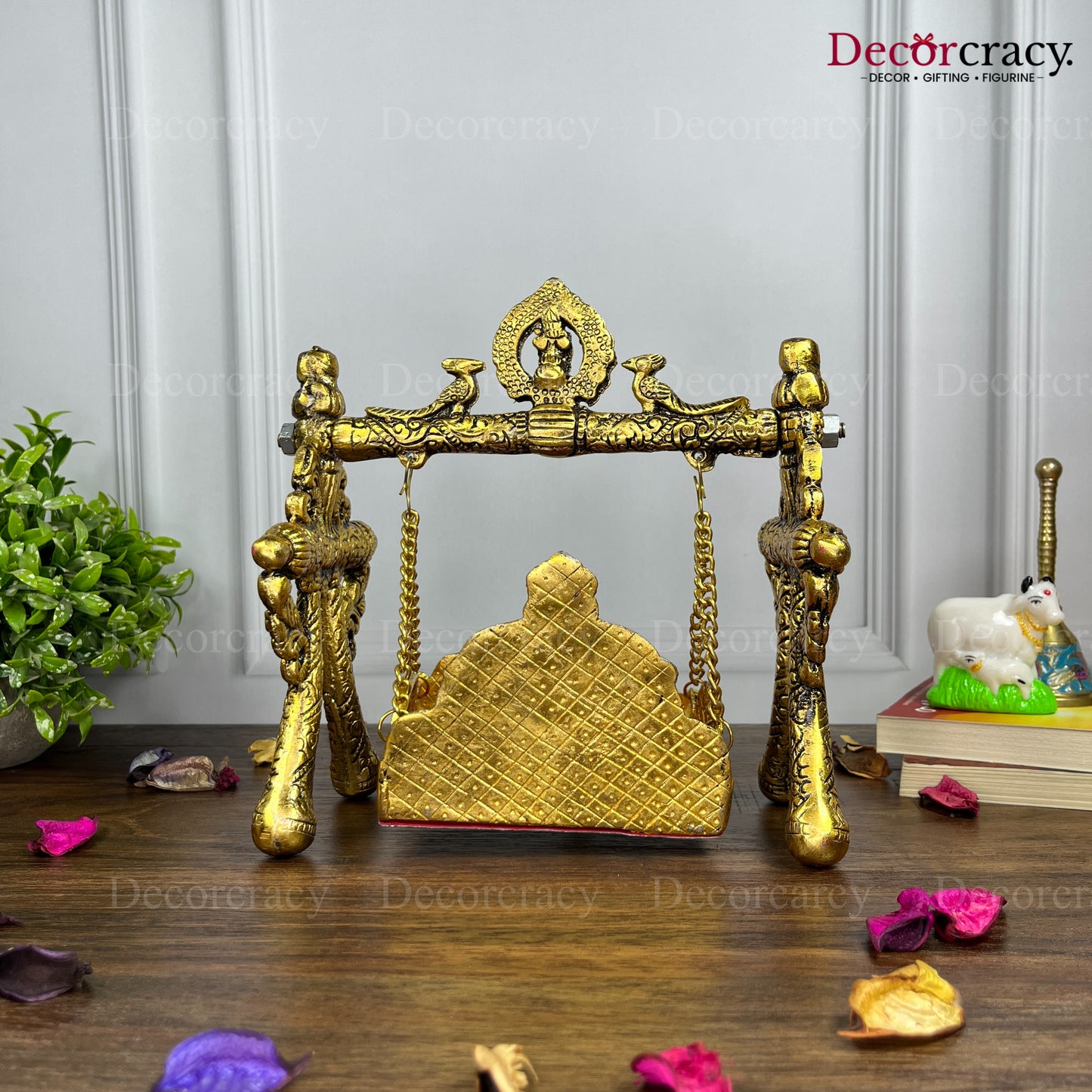 Laddu Gopal Peacock Jhula Metal golden