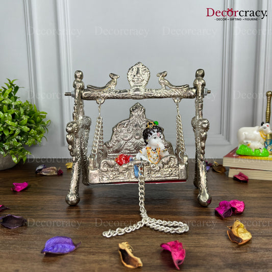 Laddu Gopal Peacock Jhula Metal silver