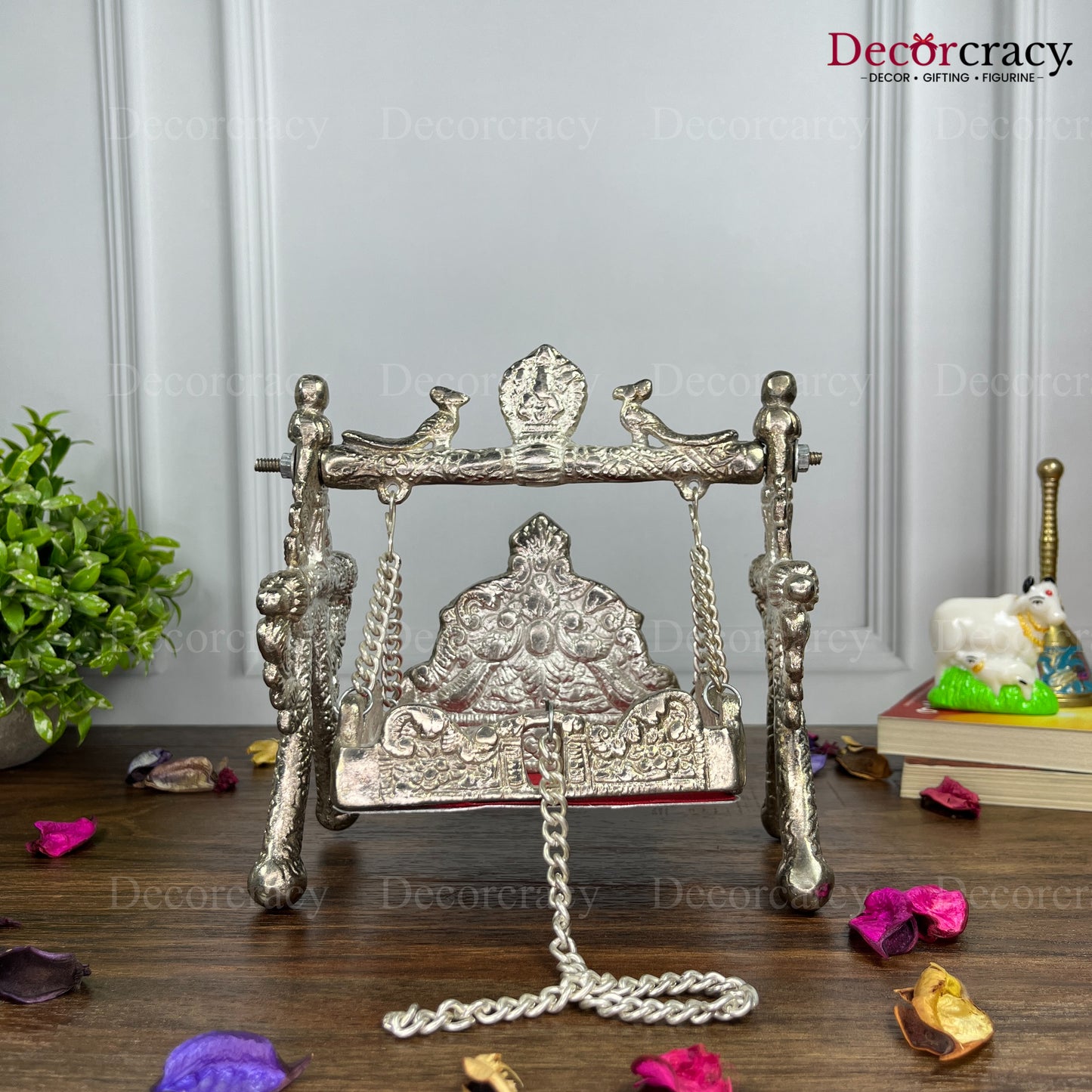Laddu Gopal Peacock Jhula Metal silver