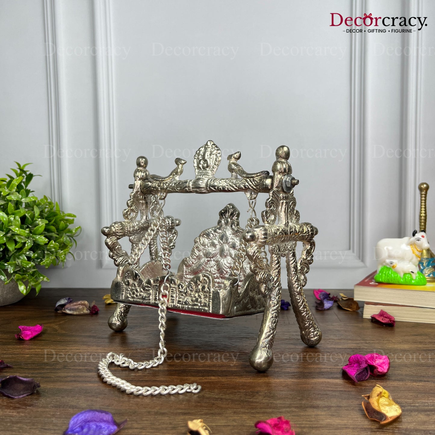 Laddu Gopal Peacock Jhula Metal silver