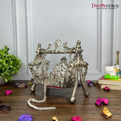 Laddu Gopal Peacock Jhula Metal silver